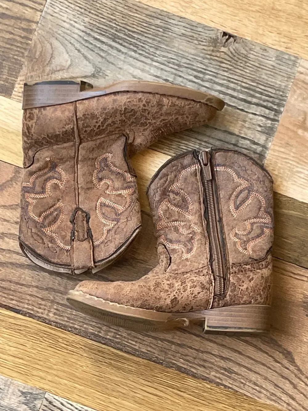 Roper Girls Distressed Brown Western Cowboy Boots Embroidered Size 8